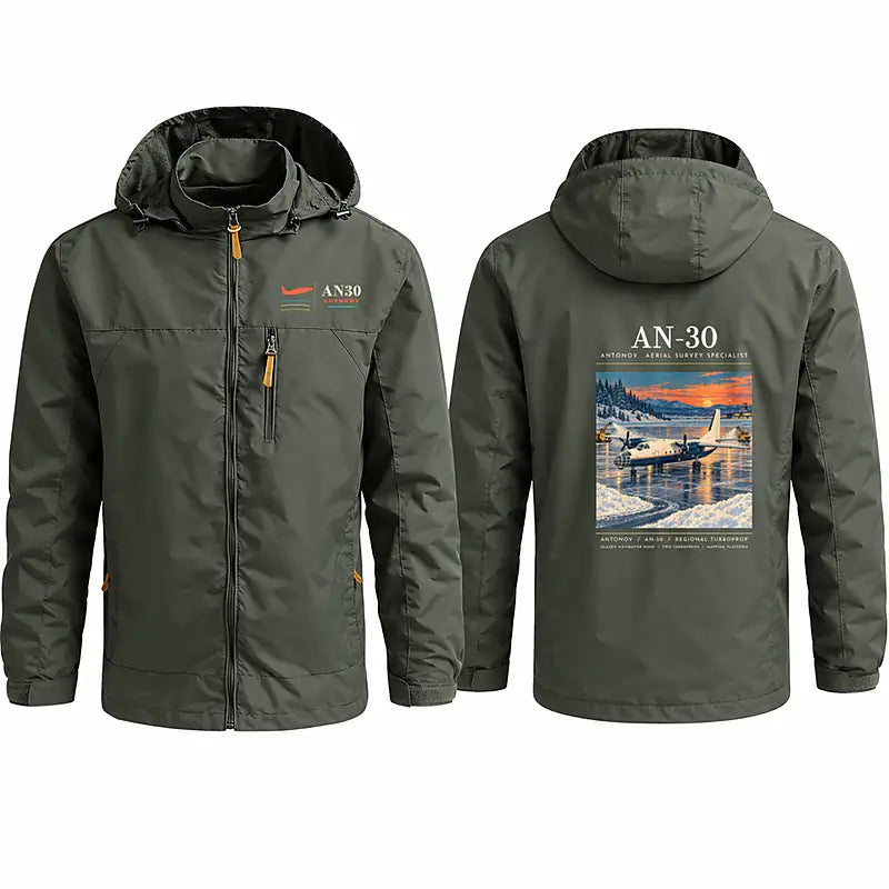 Antonov An-30 Stylish Jackets - Hooded Windbreaker - Poster - Olive Green