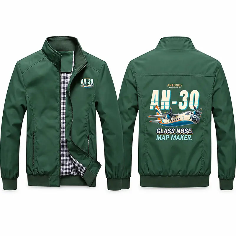 Antonov An-30 Stylish Jackets - Stand Collar - Cartoon - Green