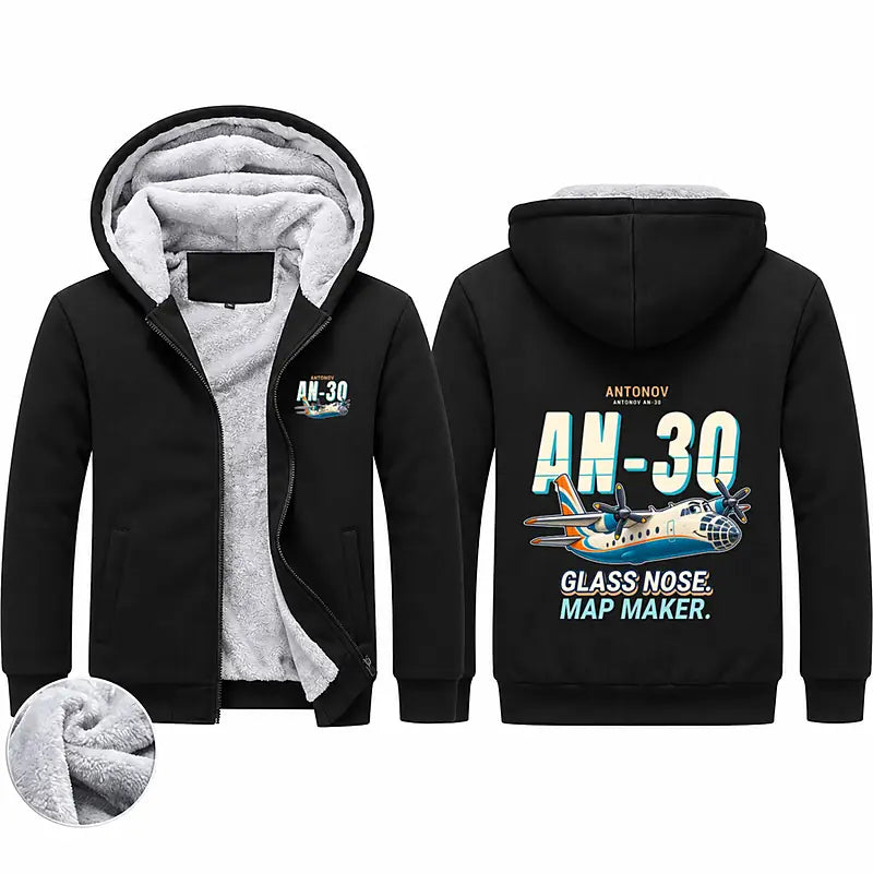 Antonov An-30 Zipped Sweatshirts - Cartoon - Black