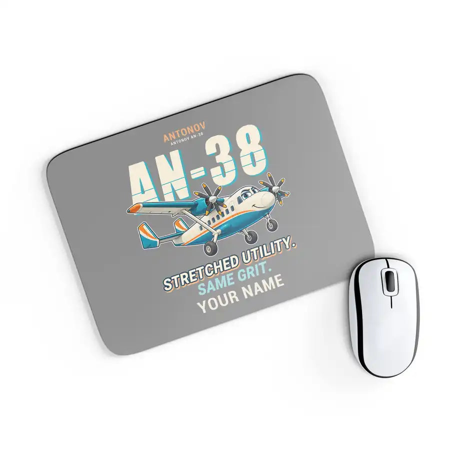 Antonov An-38 - Cartoon + Name - Mouse Pad - Gray