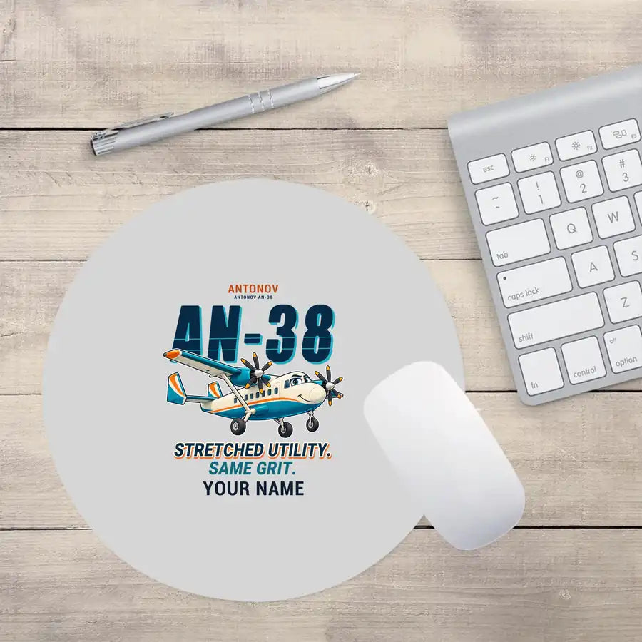 Antonov An-38 - Cartoon + Name - Round Mouse Pad - Light Gray