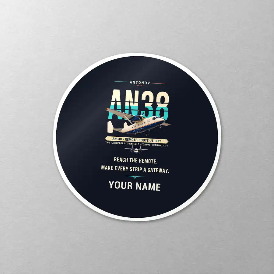 Antonov An-38 - Original + Name - Circle Sticker - Close-up