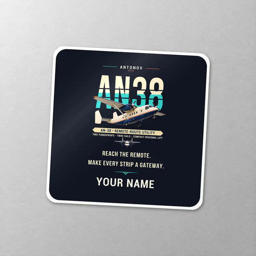Antonov An-38 - Original + Name - Square Sticker - Close-up
