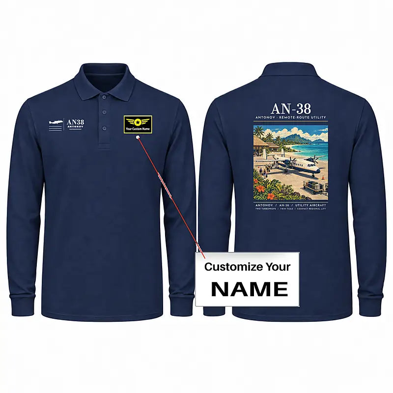 Antonov An-38 Premium Polo T-Shirts - Poster + Name - Long Sleeve - Dark Blue
