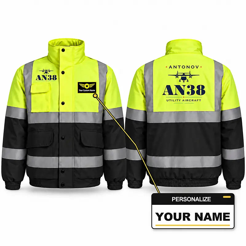 Antonov An-38 Reflective Winter Jackets - Heritage + Name - Fluorescent Yellow & Navy