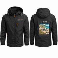 Thumbnail for Antonov An-38 Stylish Jackets - Hooded Windbreaker - Poster - Black