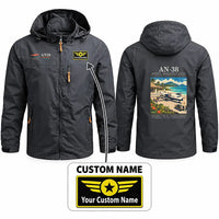 Thumbnail for Antonov An-38 Stylish Jackets - Hooded Windbreaker - Poster + Name - Charcoal