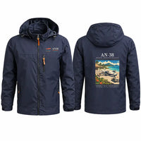 Thumbnail for Antonov An-38 Stylish Jackets - Hooded Windbreaker - Poster - Navy Blue