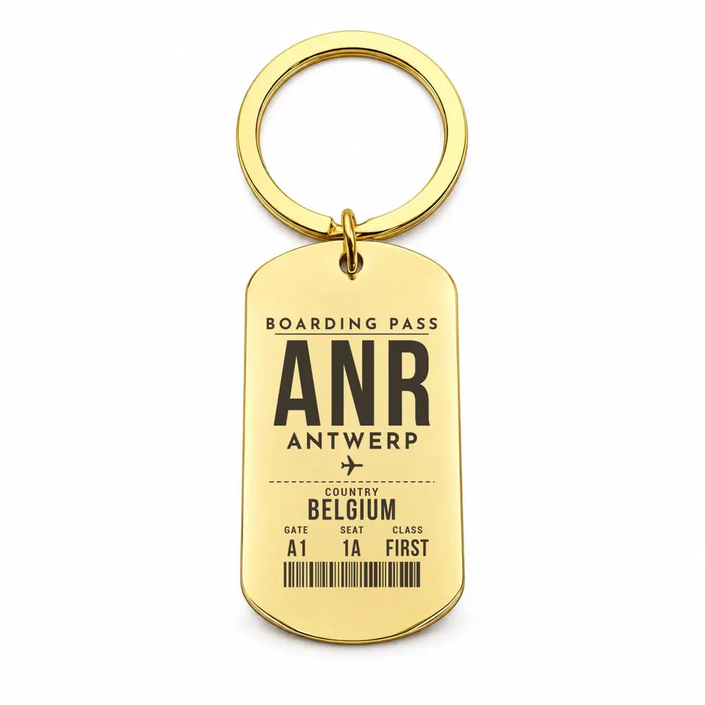 Antwerp International Airport ANR - Key Chain - Boarding Pass Style - Gold