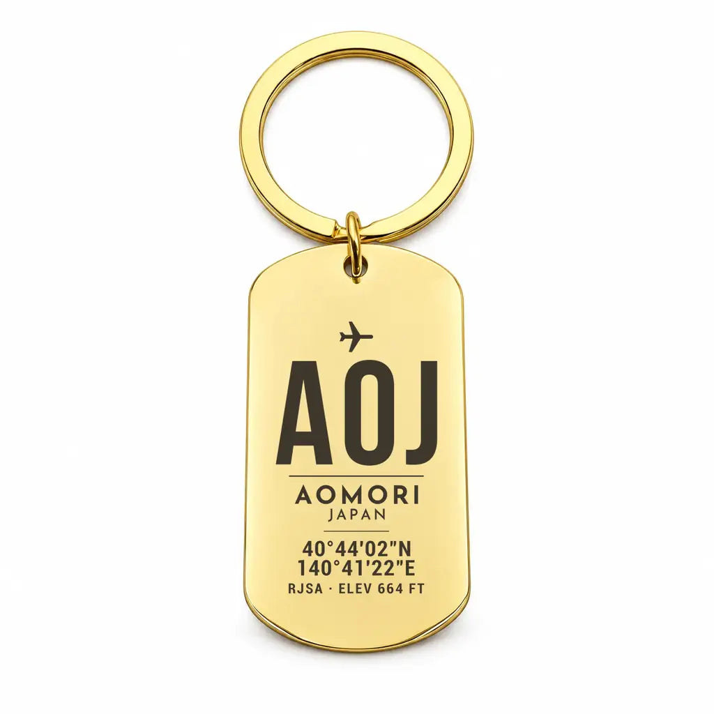 Aomori Airport AOJ - Key Chain - Original Design - Gold