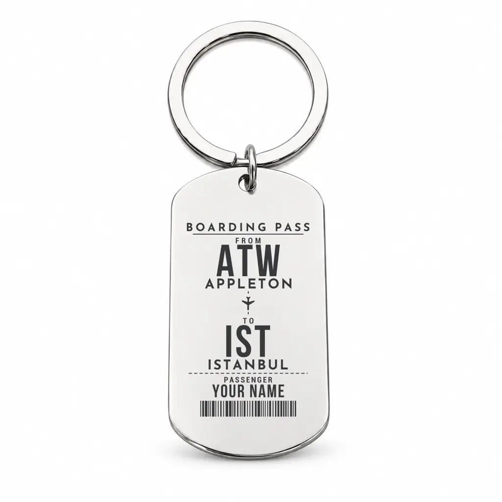Appleton International Airport ATW - Key Chain - Customizable Boarding Pass - Silver