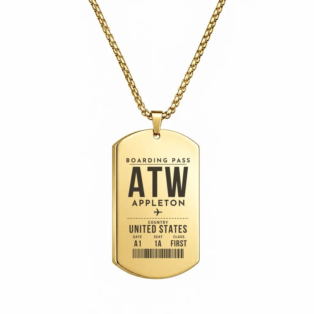 Appleton International Airport ATW - Necklace - Boarding Pass Style - Gold