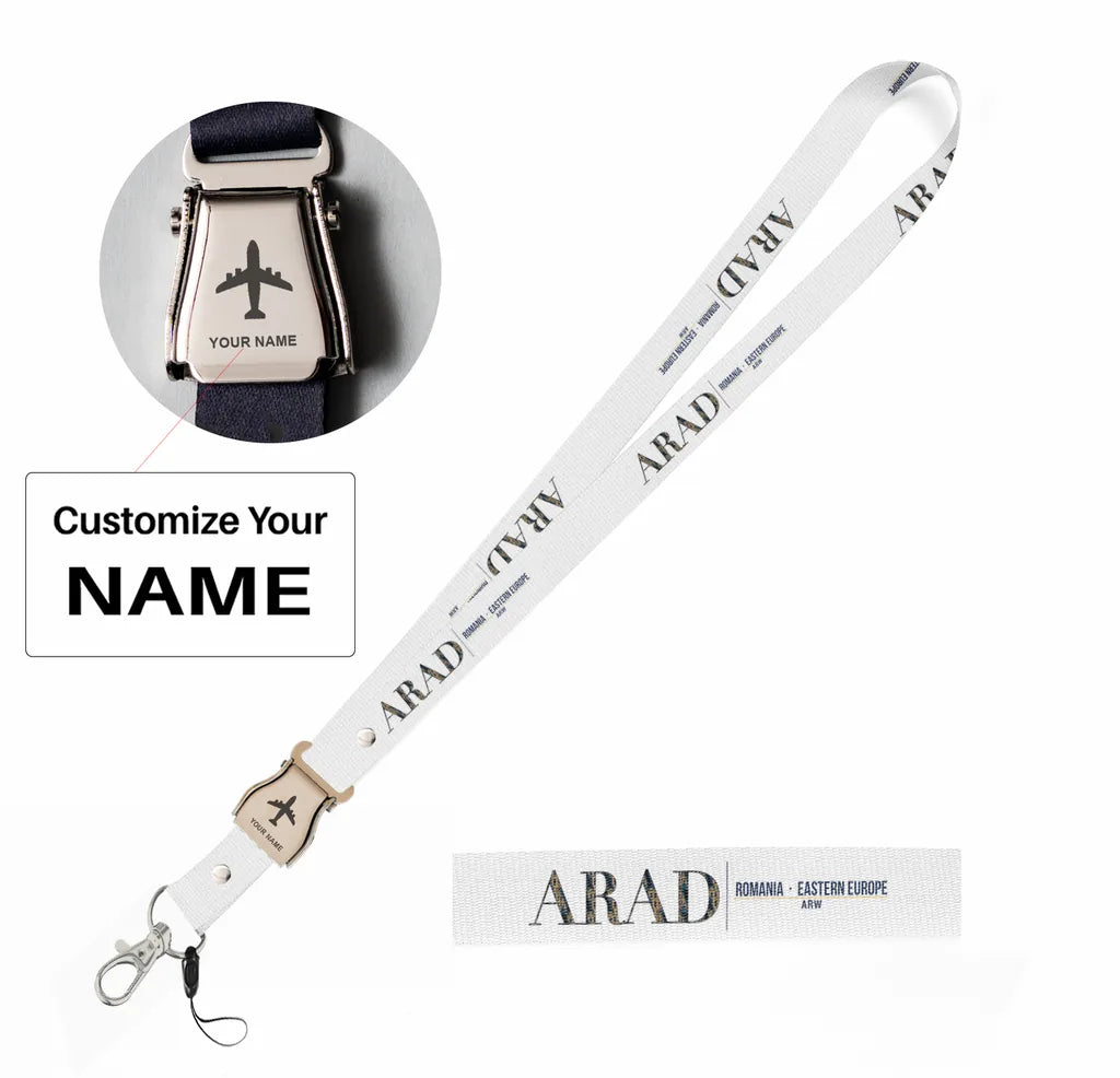 Arad City Series seat belt lanyard - white with name