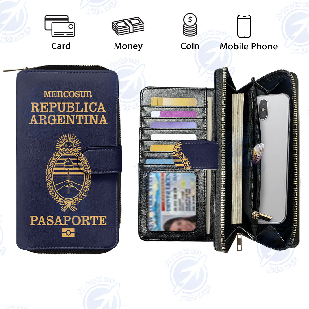 Argentina Passport Designed Leather Long Zipper Wallets