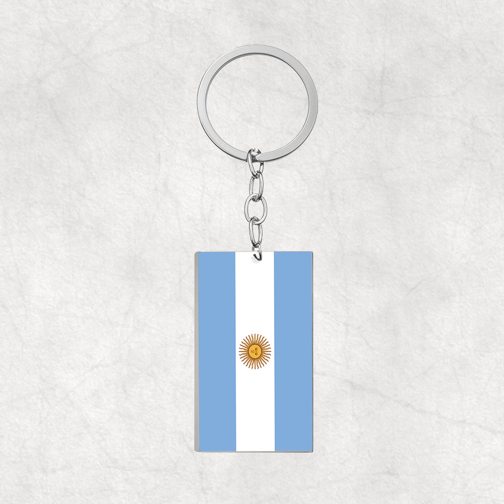Argentina Flag Designed Stainless Steel Flag Key Chains (Double Side)
