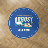 Thumbnail for Armstrong Whitworth AW.650 Argosy - Cartoon + Name - Round Carpet - Blue