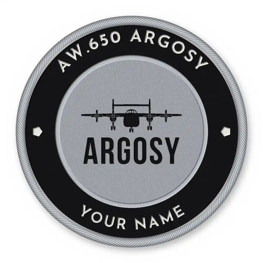 Armstrong Whitworth AW.650 Argosy Patches - Circle + Name - Black Silver