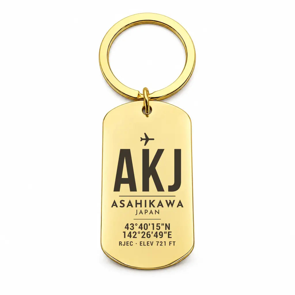 Asahikawa Airport AKJ - Key Chain - Original Design - Gold