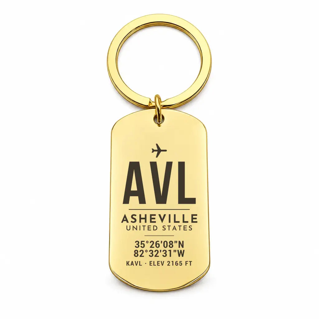 Asheville Regional Airport AVL - Key Chain - Original Design - Gold