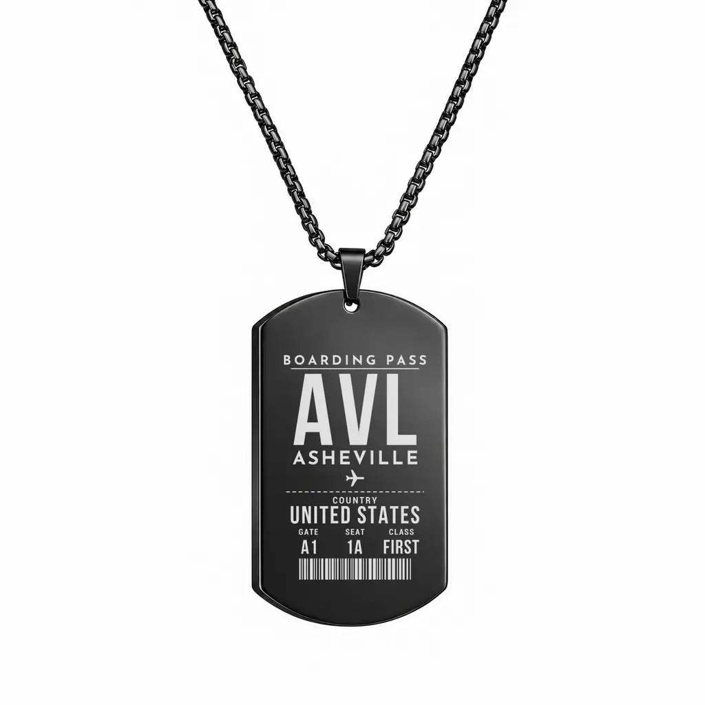 Asheville Regional Airport AVL - Necklace - Boarding Pass Style - Black