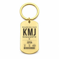 Thumbnail for Aso Kumamoto Airport KMJ - Key Chain - Boarding Pass Style - Gold