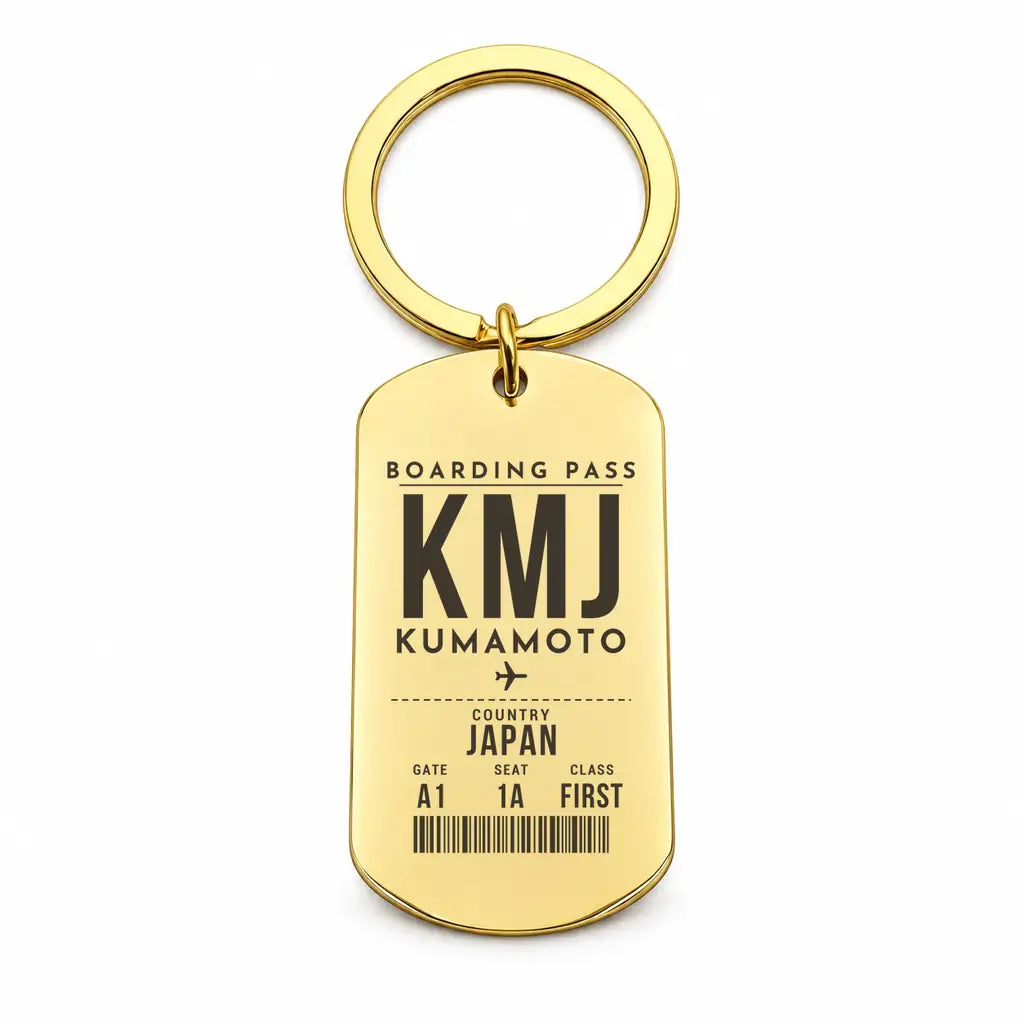 Aso Kumamoto Airport KMJ - Key Chain - Boarding Pass Style - Gold