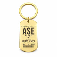 Thumbnail for Aspen - Pitkin County Airport ASE - Key Chain - Boarding Pass Style - Gold
