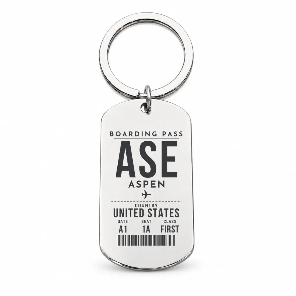 Aspen - Pitkin County Airport ASE - Key Chain - Boarding Pass Style - Silver