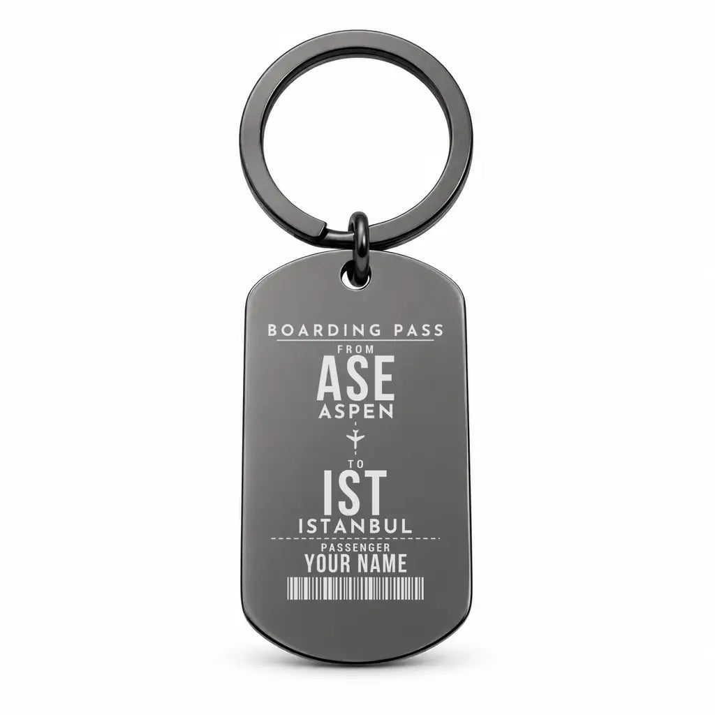 Aspen - Pitkin County Airport ASE - Key Chain - Customizable Boarding Pass - Black
