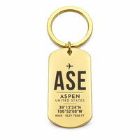 Thumbnail for Aspen - Pitkin County Airport ASE - Key Chain - Original Design - Gold