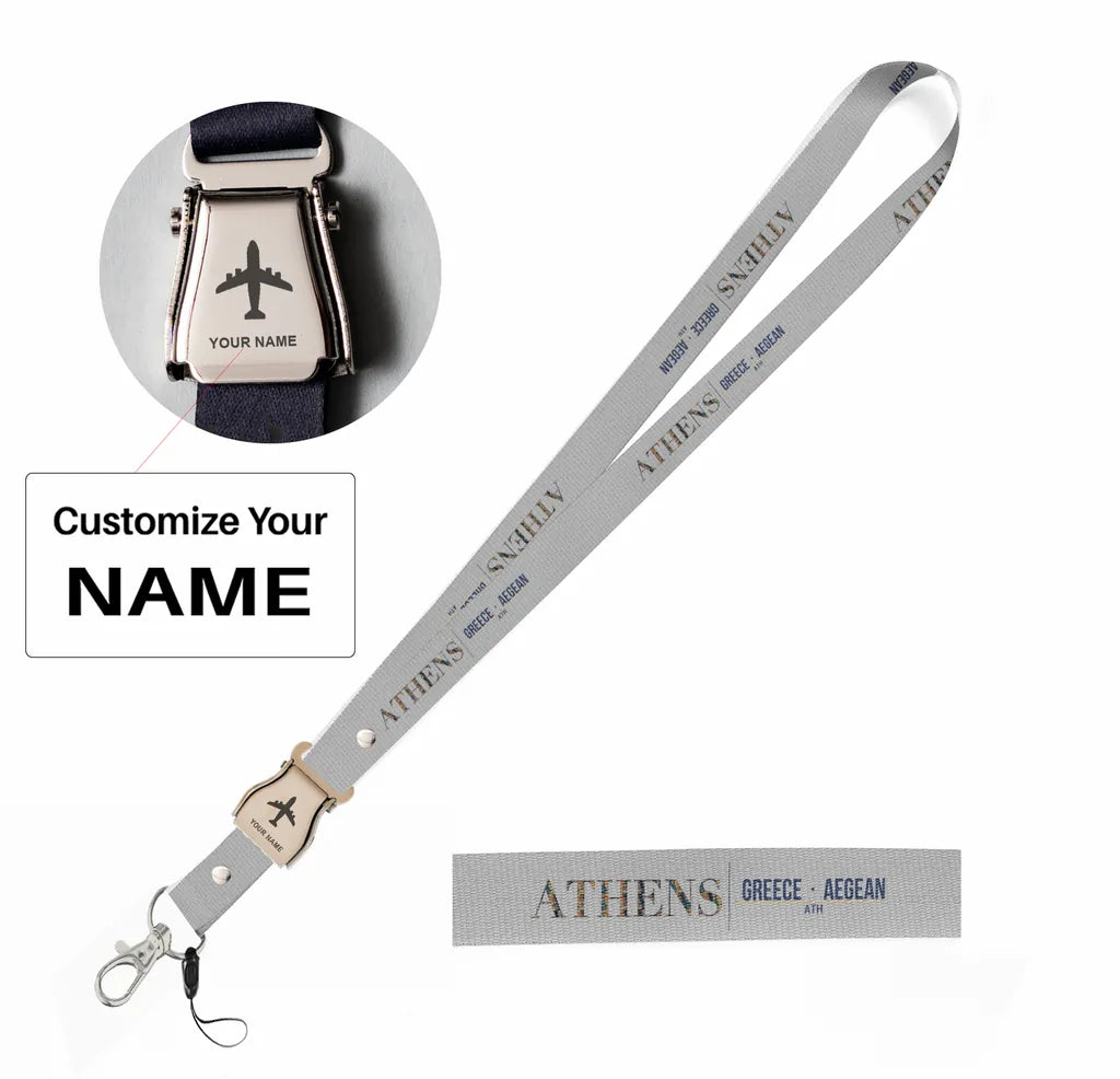 Athens City Series seat belt lanyard - light gray with name