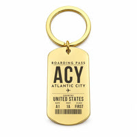 Thumbnail for Atlantic City International Airport ACY - Key Chain - Boarding Pass Style - Gold