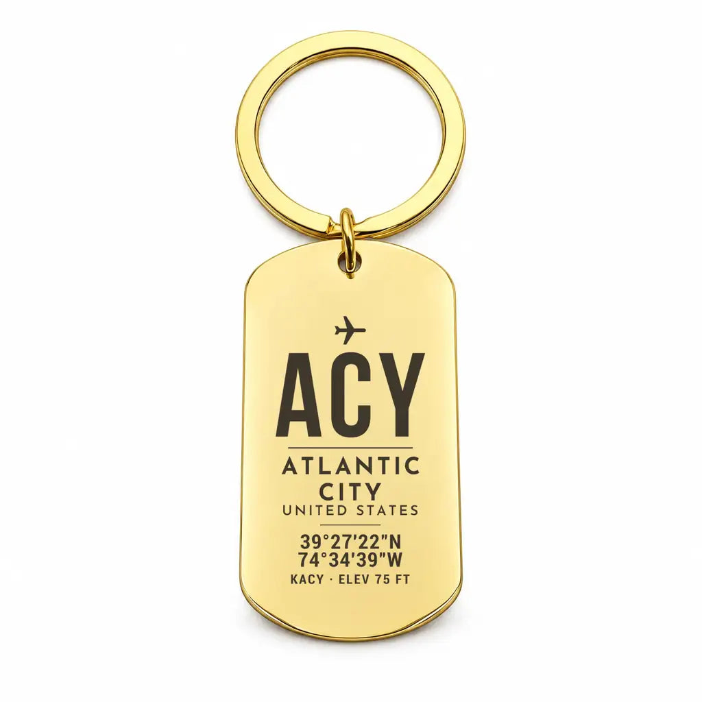 Atlantic City International Airport ACY - Key Chain - Original Design - Gold