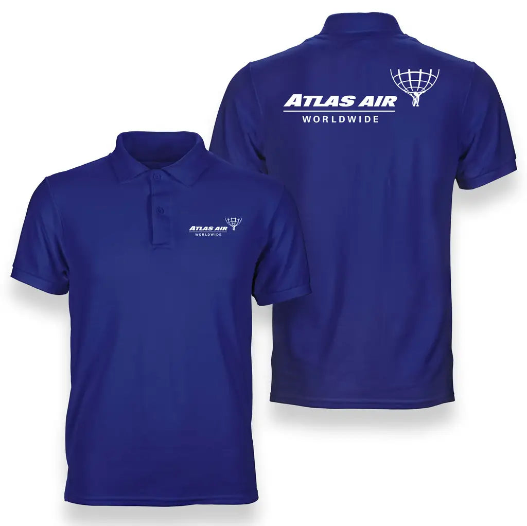 Atlas Air logo on blue double side polo t shirt