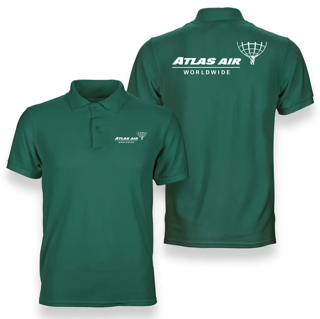 Atlas Air logo on green double side polo t shirt