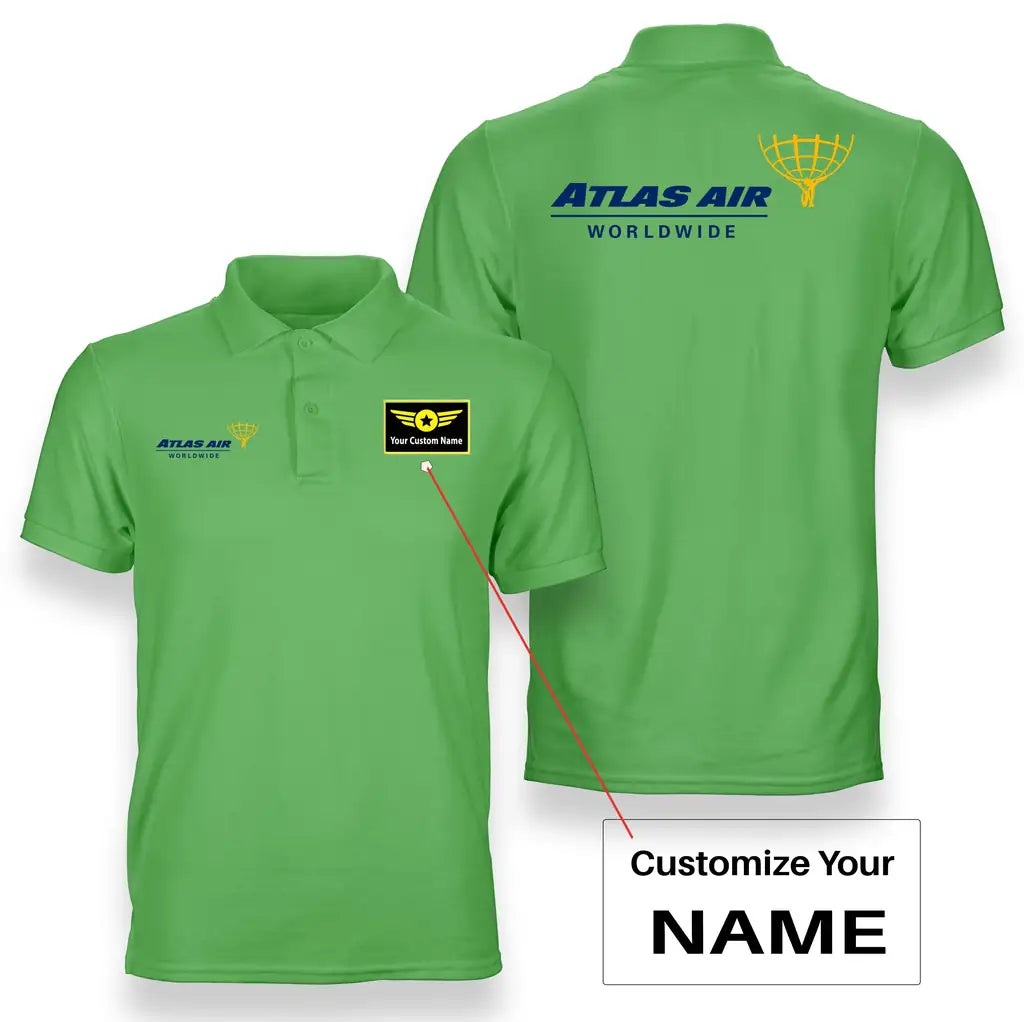 Atlas Air logo on light green + name double side polo t shirt