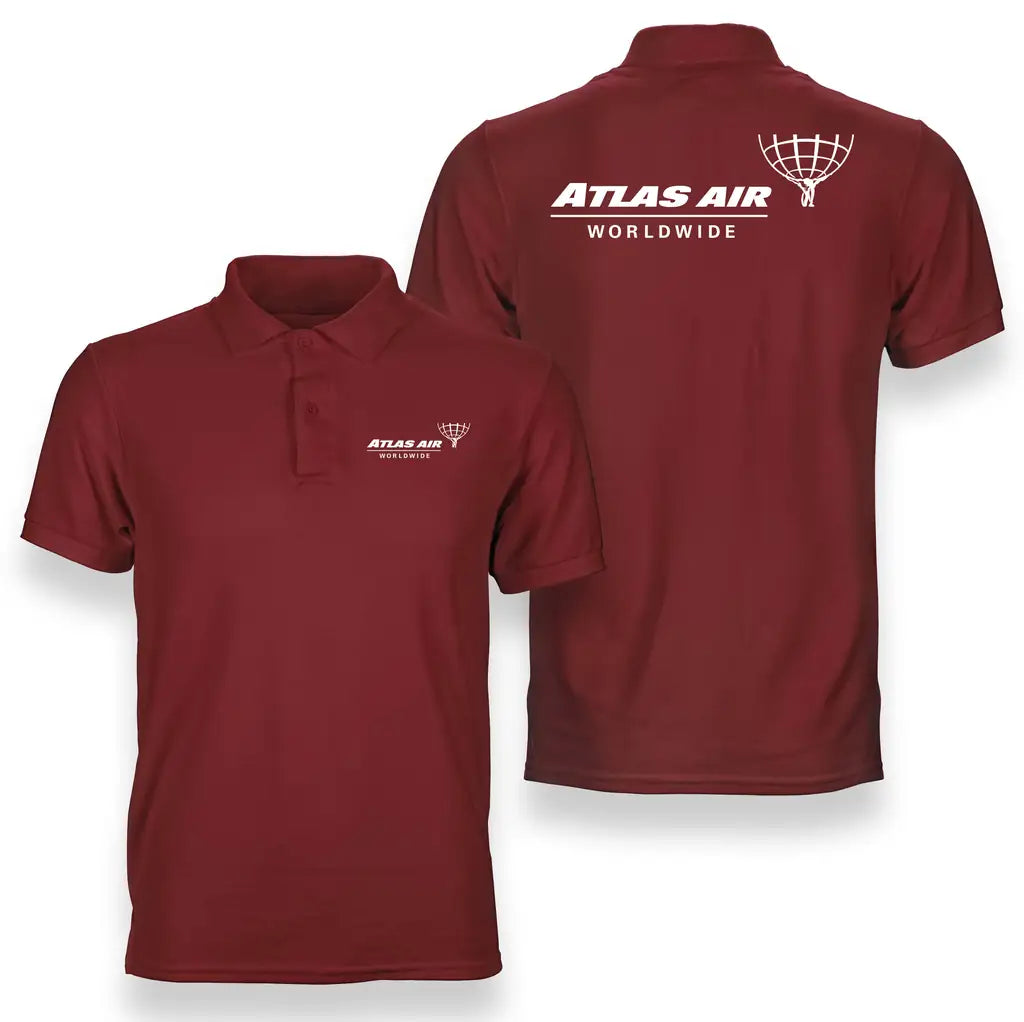 Atlas Air logo on red double side polo t shirt