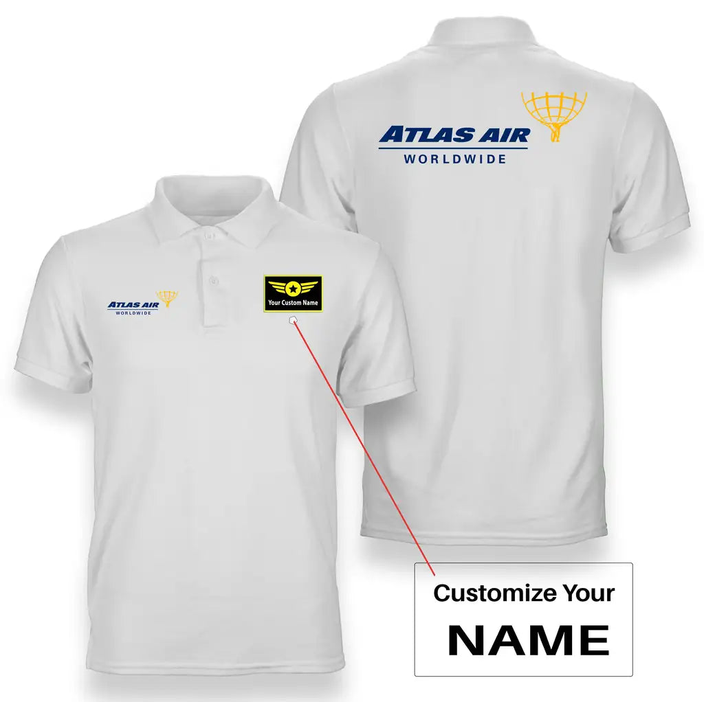 Atlas Air logo on white + name double side polo t shirt