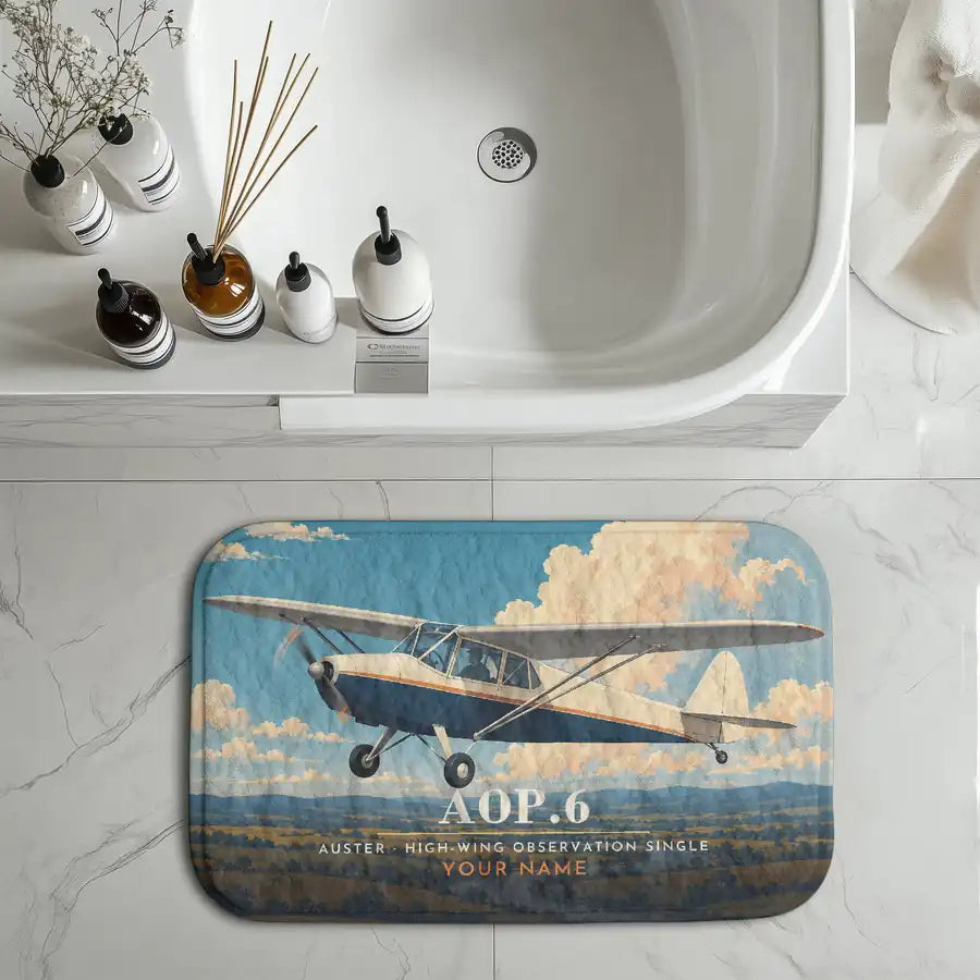 Auster AOP.6 - 3D + Name - Bath Mat