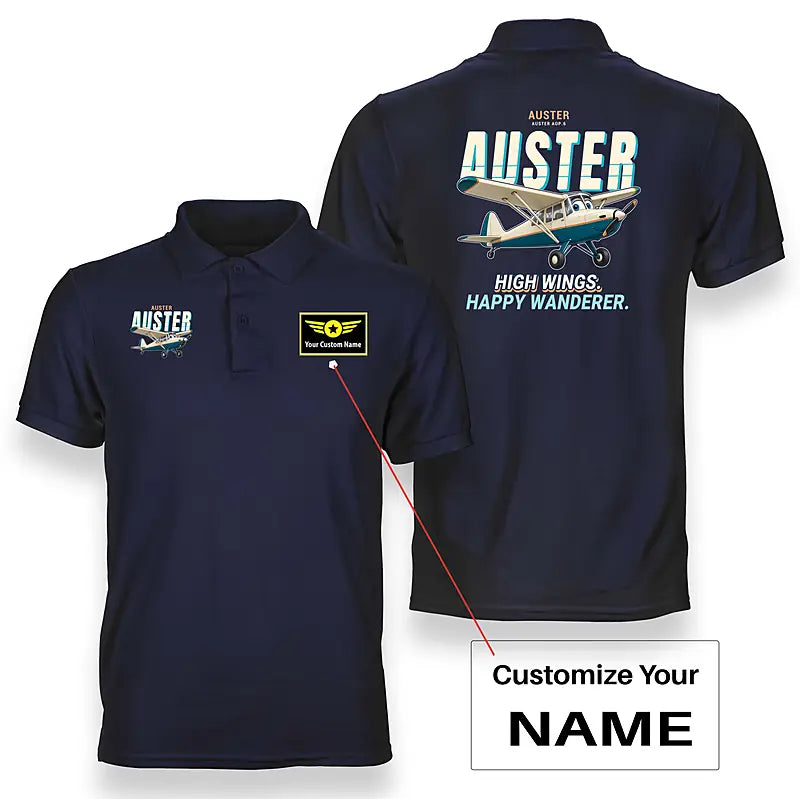 Auster AOP.6 - Cartoon - Double-Side Polo - Navy Blue + Name