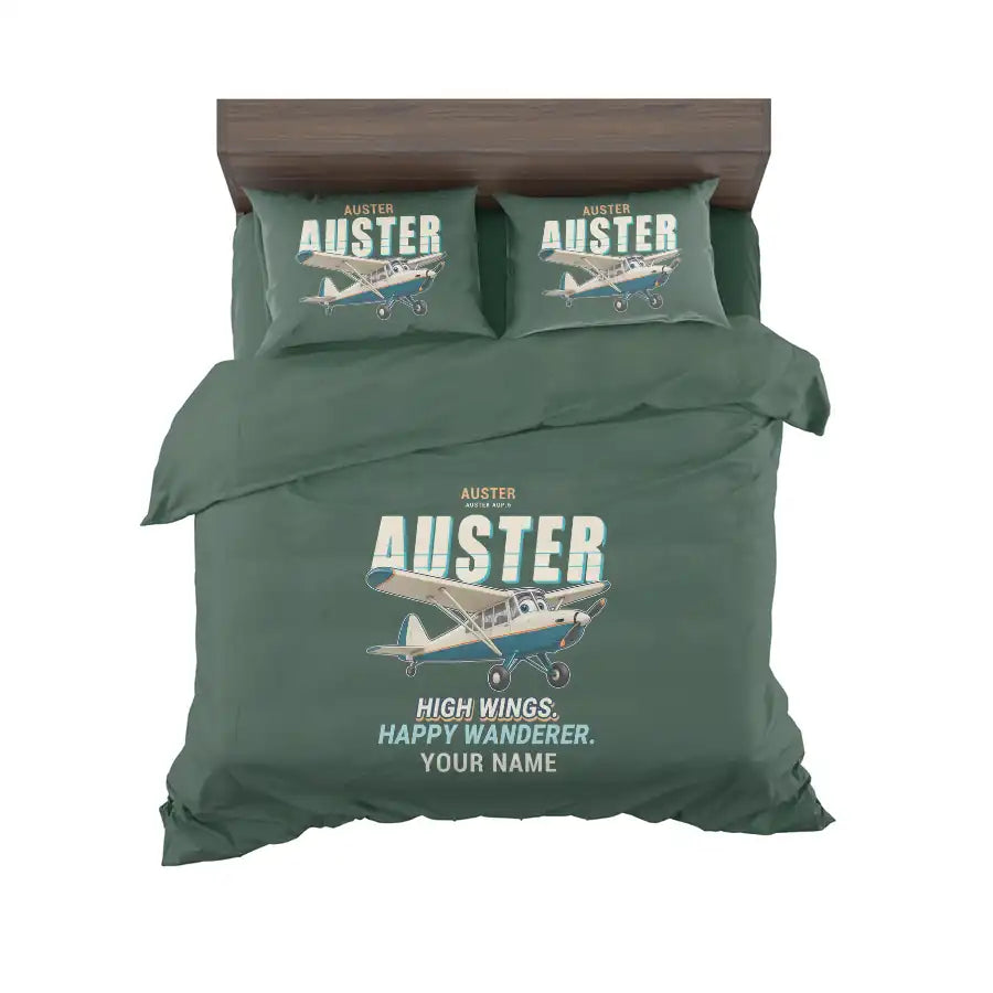 Auster AOP.6 - Cartoon + Name - Bedding Set - Dark Green