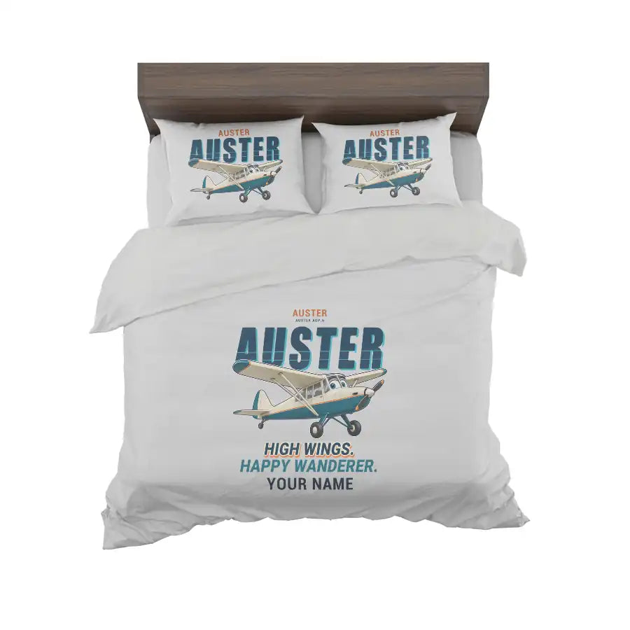 Auster AOP.6 - Cartoon + Name - Bedding Set - Light Gray