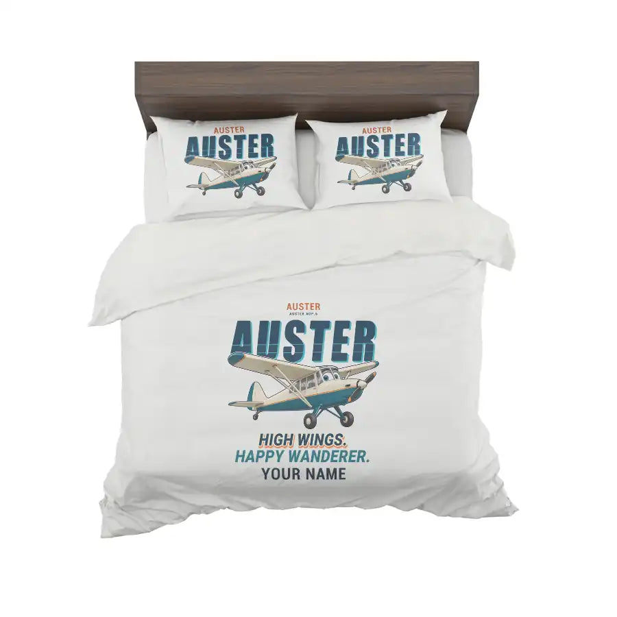 Auster AOP.6 - Cartoon + Name - Bedding Set - White