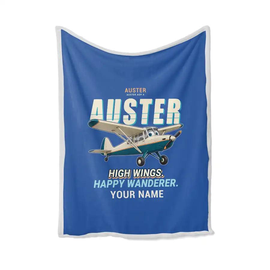Auster AOP.6 - Cartoon + Name - Blanket - Blue