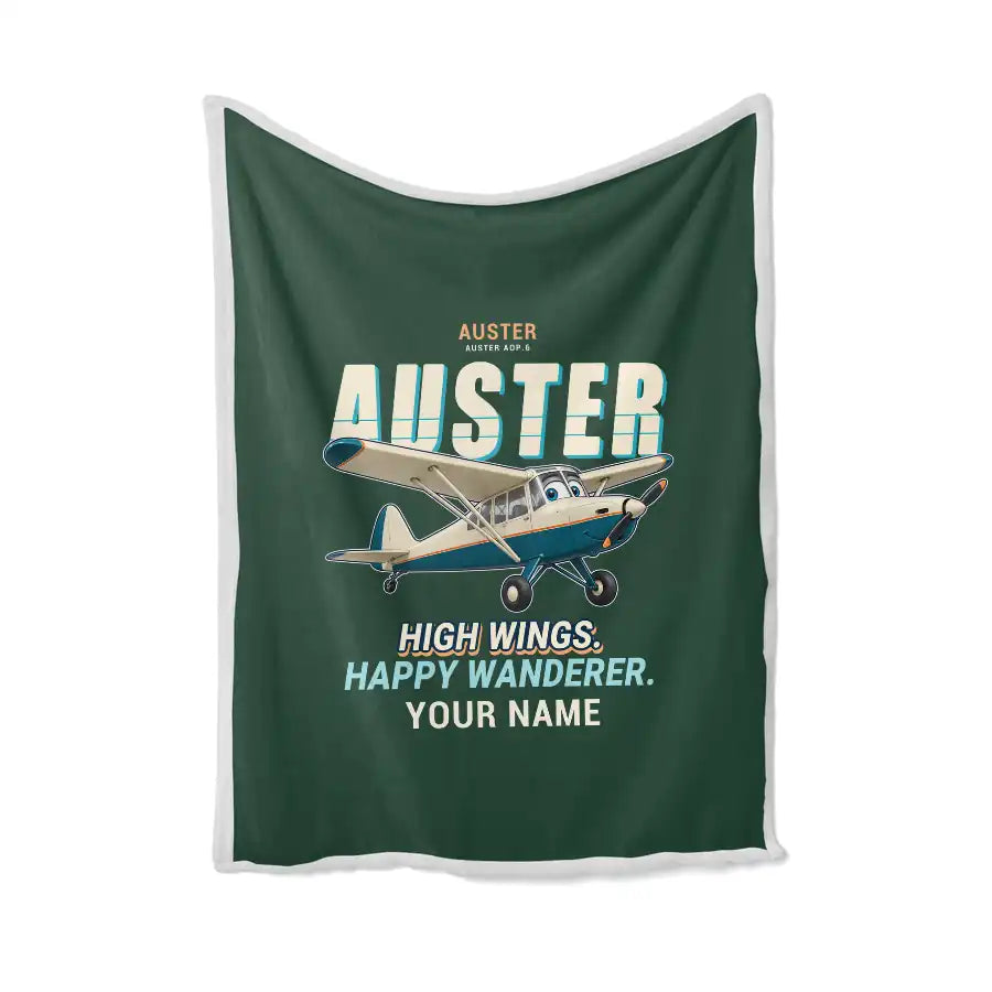 Auster AOP.6 - Cartoon + Name - Blanket - Dark Green