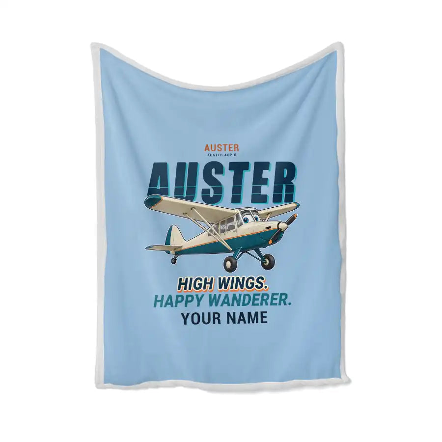 Auster AOP.6 - Cartoon + Name - Blanket - Light Blue