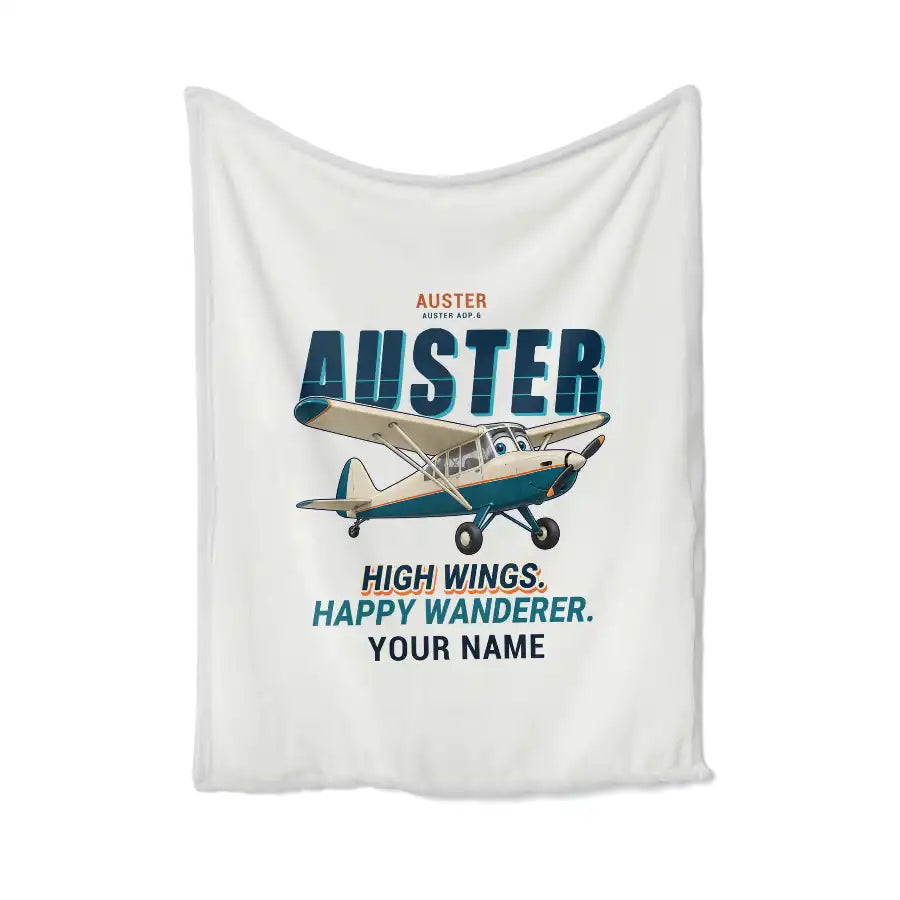 Auster AOP.6 - Cartoon + Name - Blanket - White