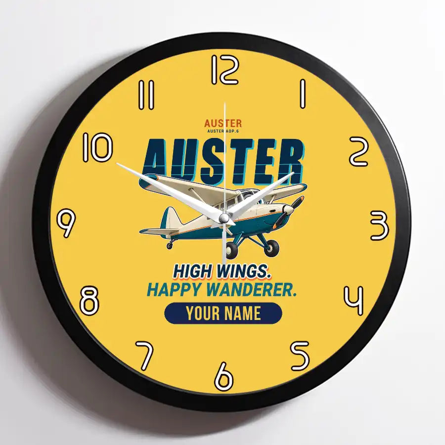 Auster AOP.6 - Cartoon + Name - Framed - Yellow