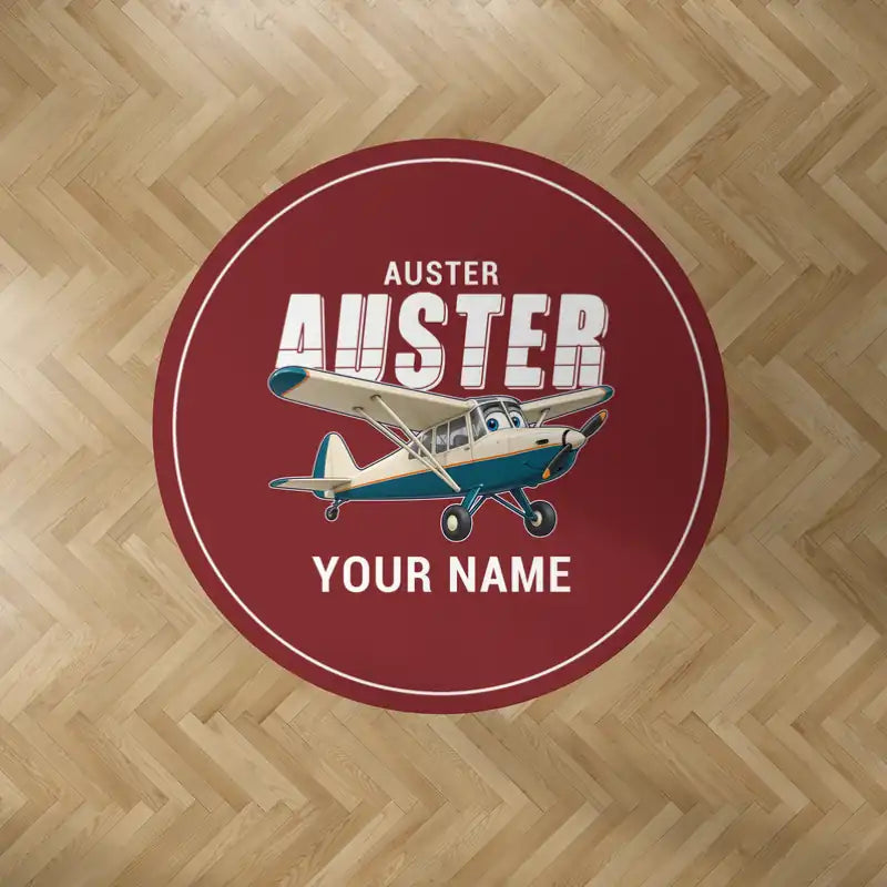 Auster AOP.6 - Cartoon + Name - Round Carpet - Dark Red