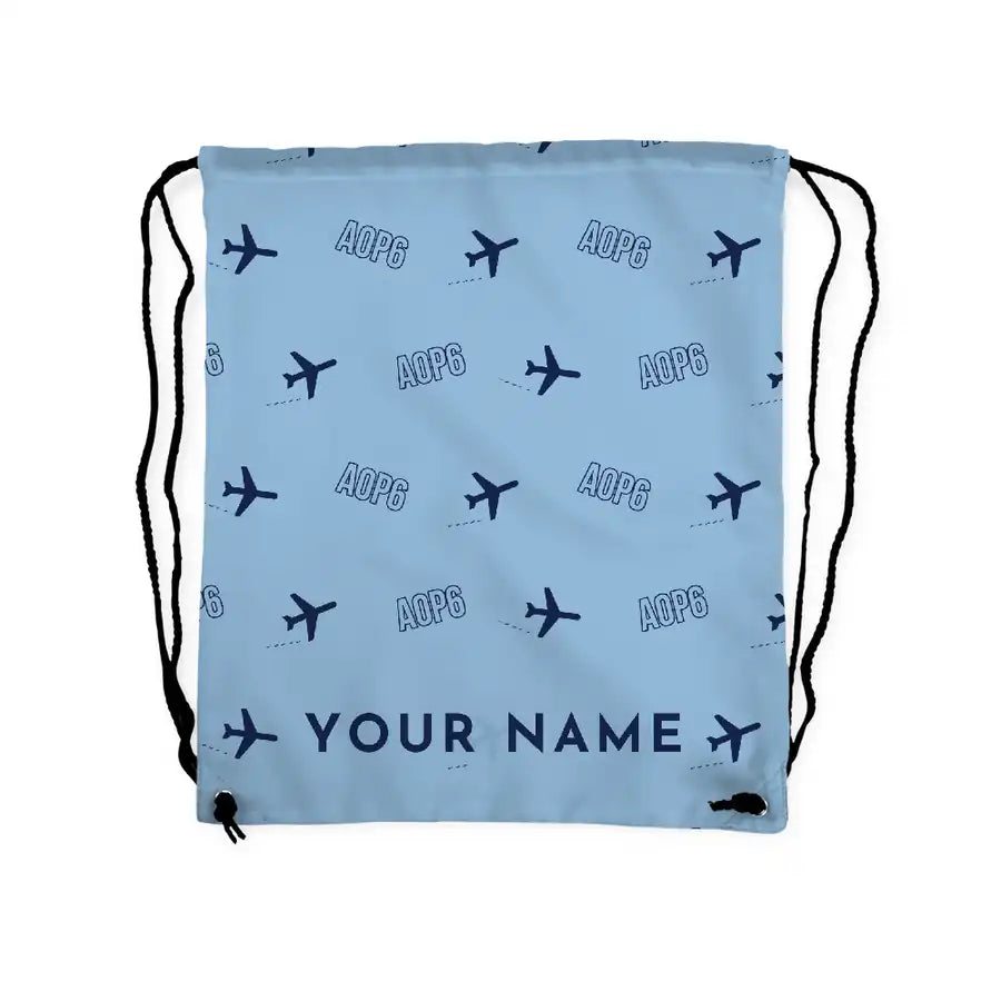 Auster AOP.6 - Drawstring Bag - 3D Pattern + Name - Light Blue